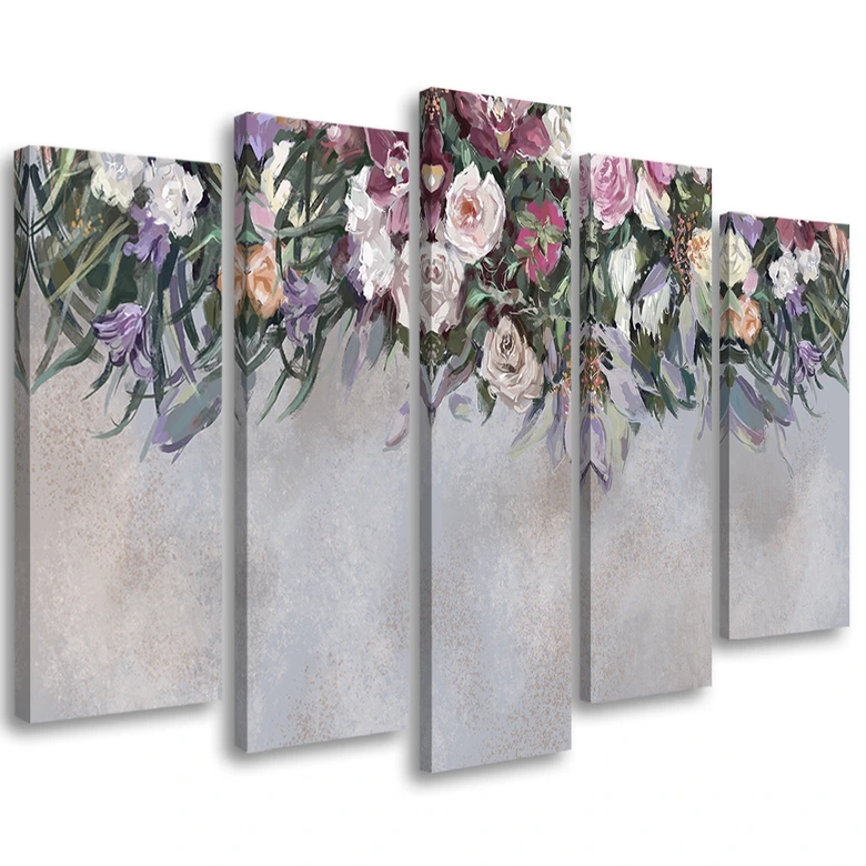Leinwandbild 5 teilig, Blumen überwachsen 
