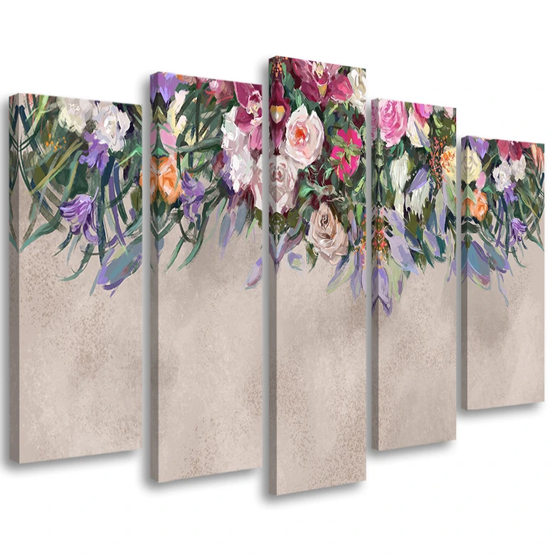 Leinwandbild 5 teilig, Blumen überwachsen 