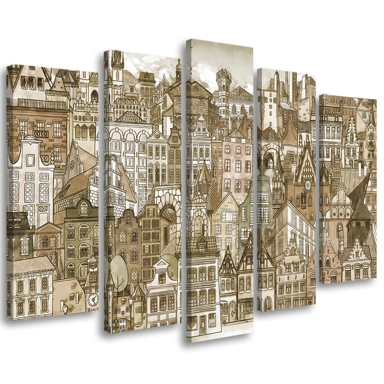 Leinwandbild 5 teilig, Fröhliche Stadt 