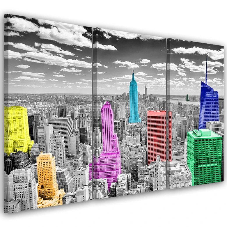 Leinwandbild 3-teilig, New York City Bunt Panorama 