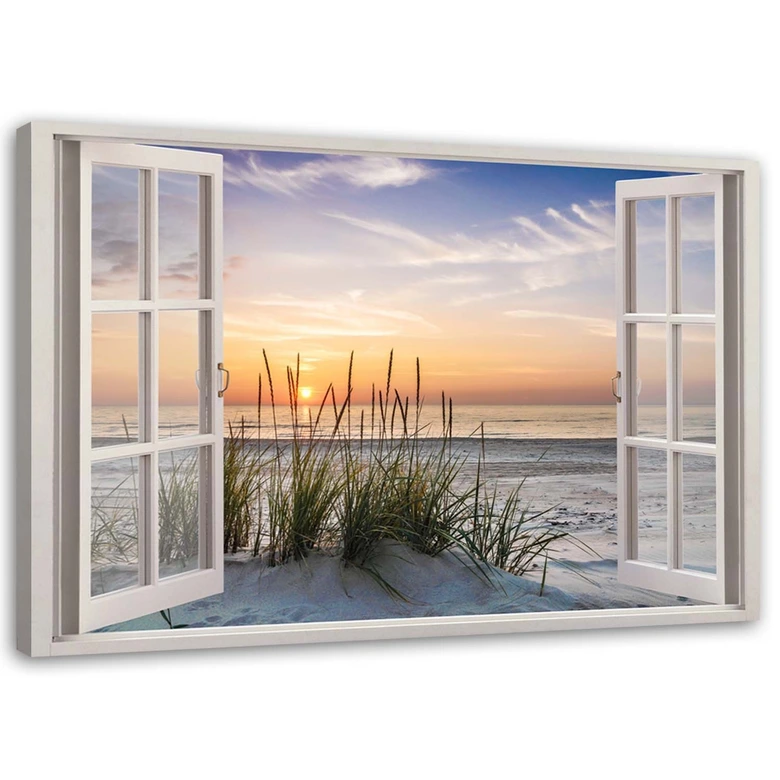 Canvasbillede, Fensteblick på en strand hav 