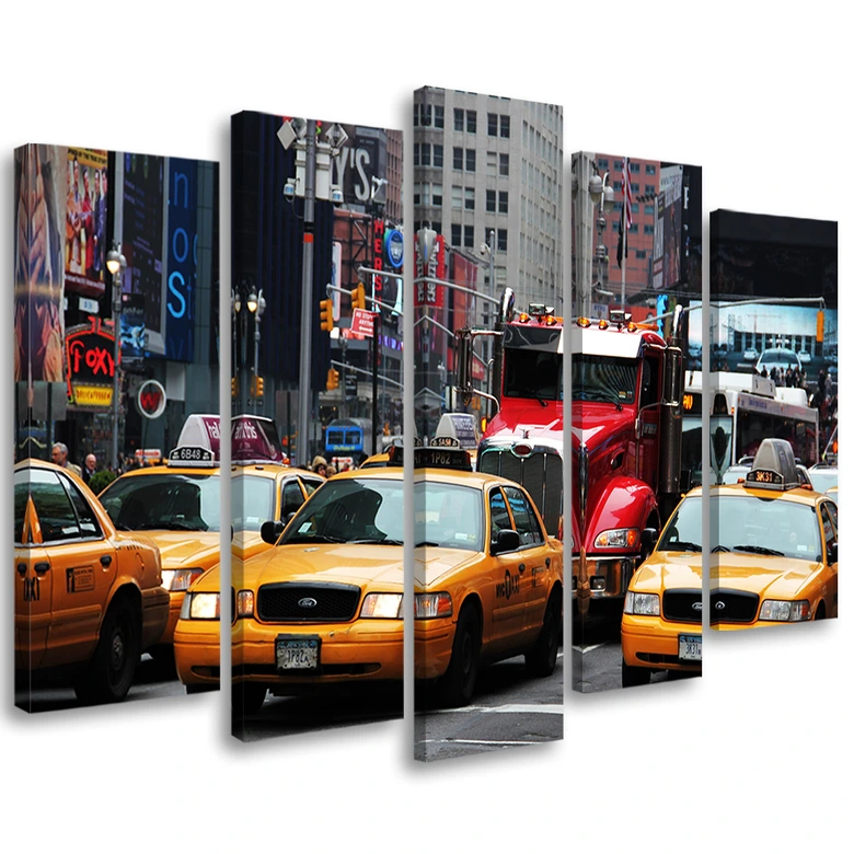 Leinwandbild 5 teilig, Taxi Times Square New York 