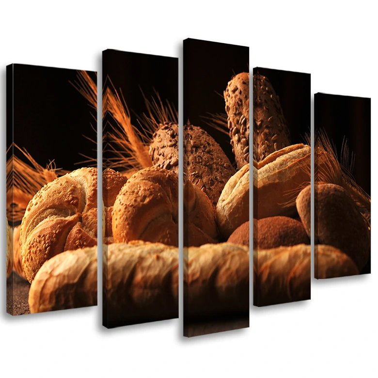 Leinwandbild 5 teilig, Brot und Weizen 