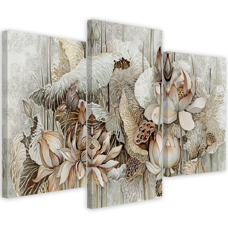 Leinwandbild 3 teilig, Saint Lotos Blumen 