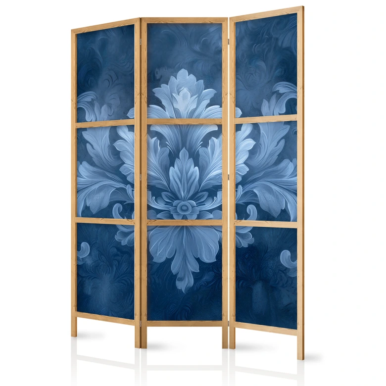 Japanischer Paravent, Raumteiler freistehend, Trennwand - Ornament in Blue: Dark Blue Decoration 