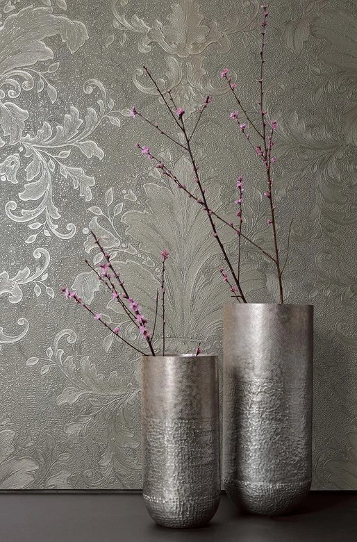 Vliestapete Ornament Struktur Modern, Opulent, Barock in Grau  