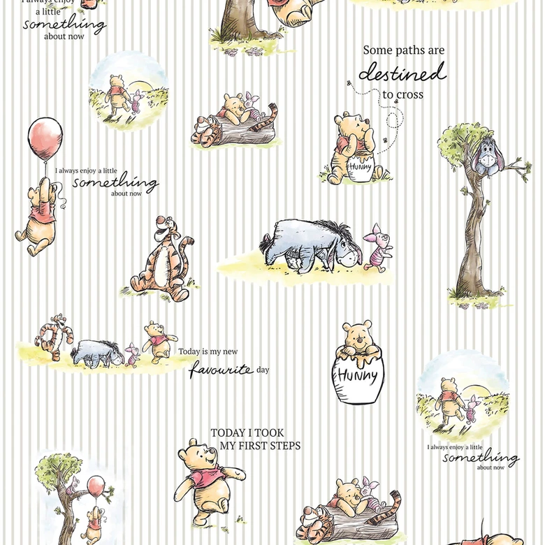 Papier peint - Winnie l'ourson rayé - 200 x 280 cm 