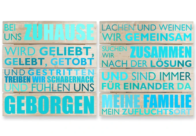 Holzbild-Set  Bei uns zu Hause - türkis (2-teilig) 