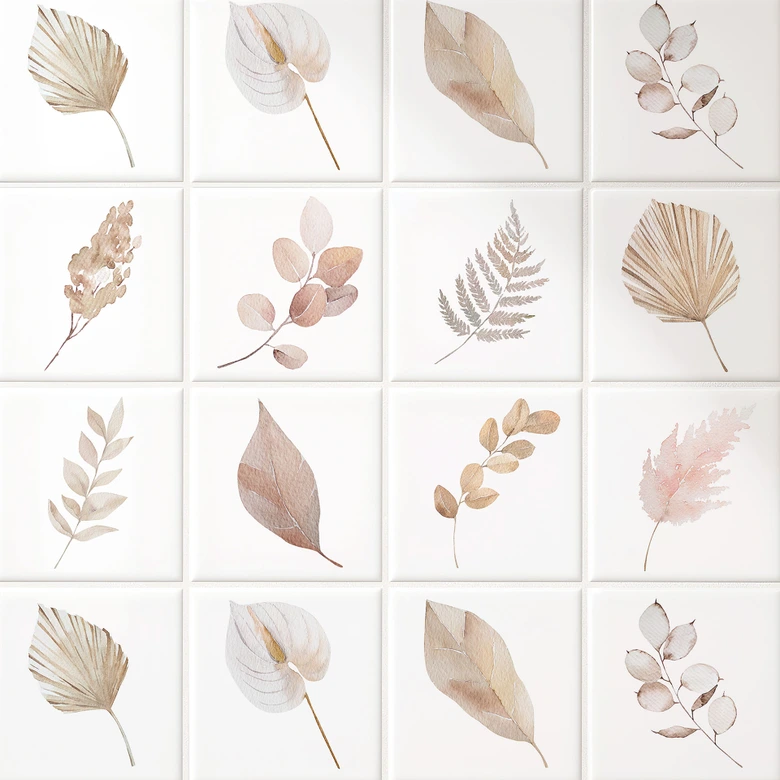 Fliesenaufkleber Aquarell Blätter - 12er Set 
