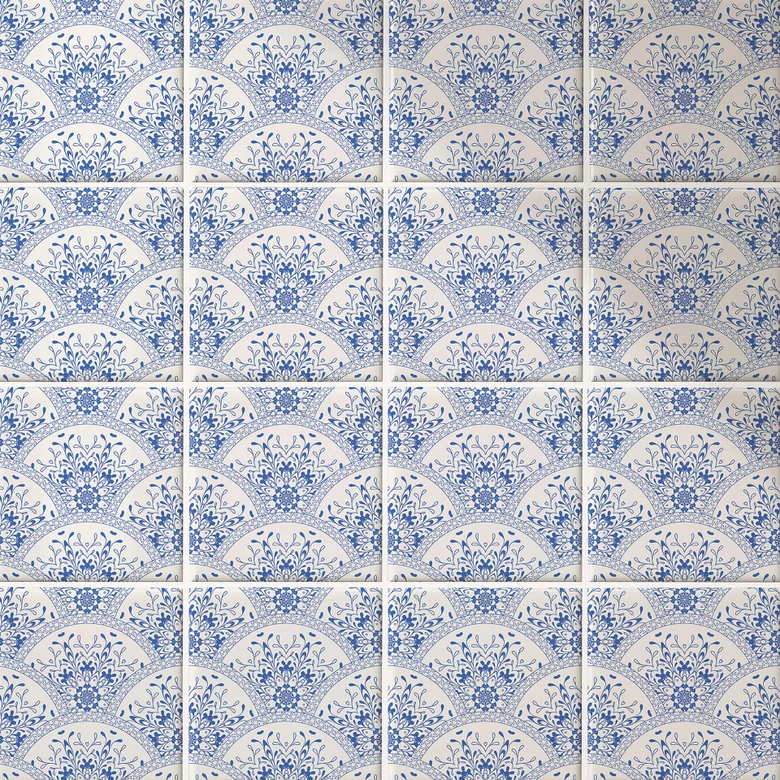 Azulejos Adhesivos azul motivo floral en estilo Art Deco - lote de 12 Alto brillo | 10x10 cm