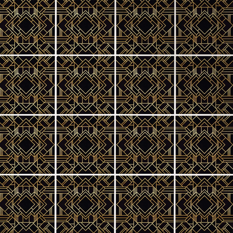 Fliesenaufkleber Fredriksson - Art Deco Schwarz Gold - 12er Set 