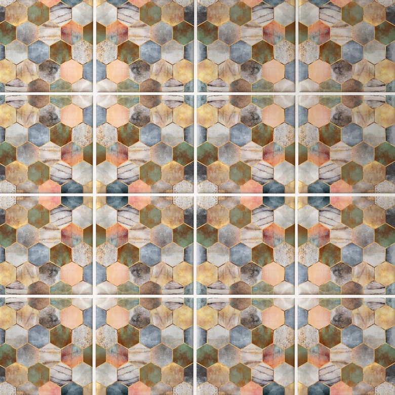 Sticker pour carrelage Fredriksson Hexagones de nacre multicolores - lot de 12 