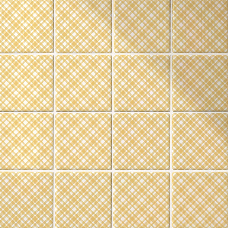 Kakeldekorer med rutmönster i senapsgult och vitt - set om 12 Matt | 15x15 cm