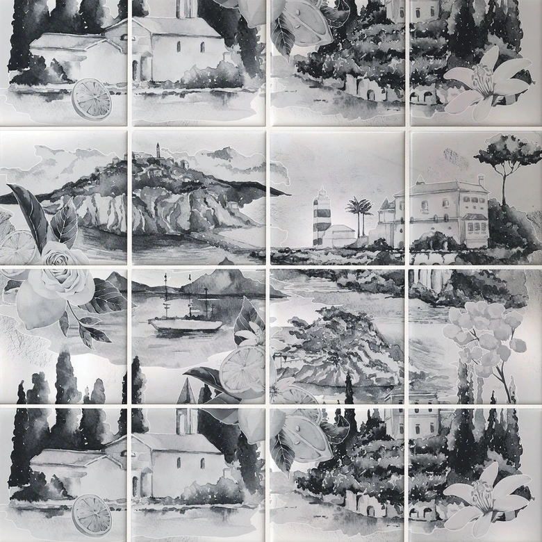 Azulejos Adhesivos paisajes en blanco y negro - lote de 12 