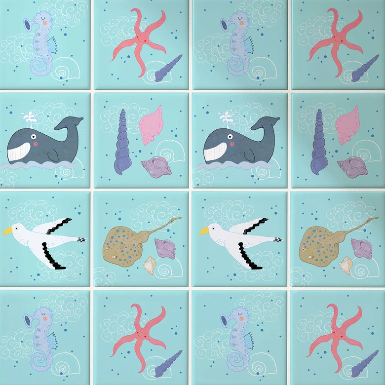 Sticker carrelage - Judith Loske - À la plage - Set de 12 