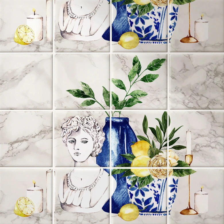 Azulejos Adhesivos composición mediterránea - lote de 12 