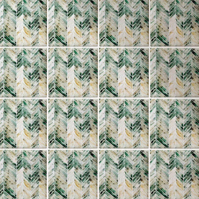 Kakeldekorer Grönt fiskbensmönster i akvarell - Treechild - Set om 12 Matt | 15x15 cm