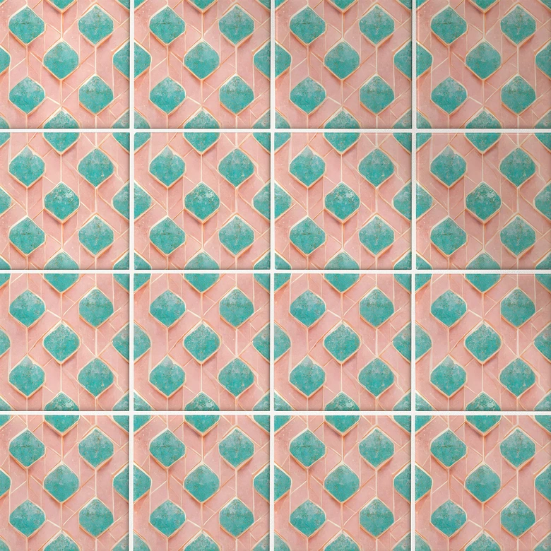 Azulejos Adhesivos rombos turquesa rosa - Treechild - lote de 12 Alto brillo | 10x10 cm