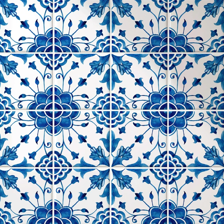 Fliesenaufkleber Watercolor Blume - Blau - 12er Set 