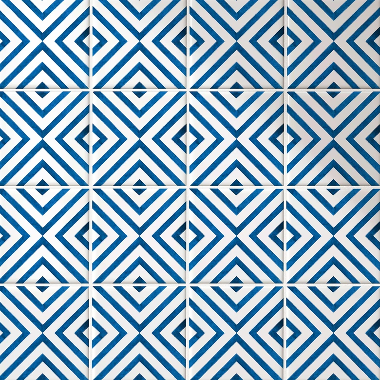 Kakeldekorer i akvarell - Diagonala rutor - Blå - Set om 12 