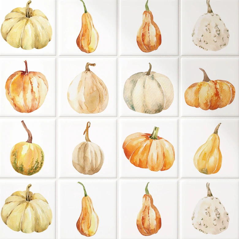 Sticker pour carrelage Aquarelle - Potiron - Set de 12 
