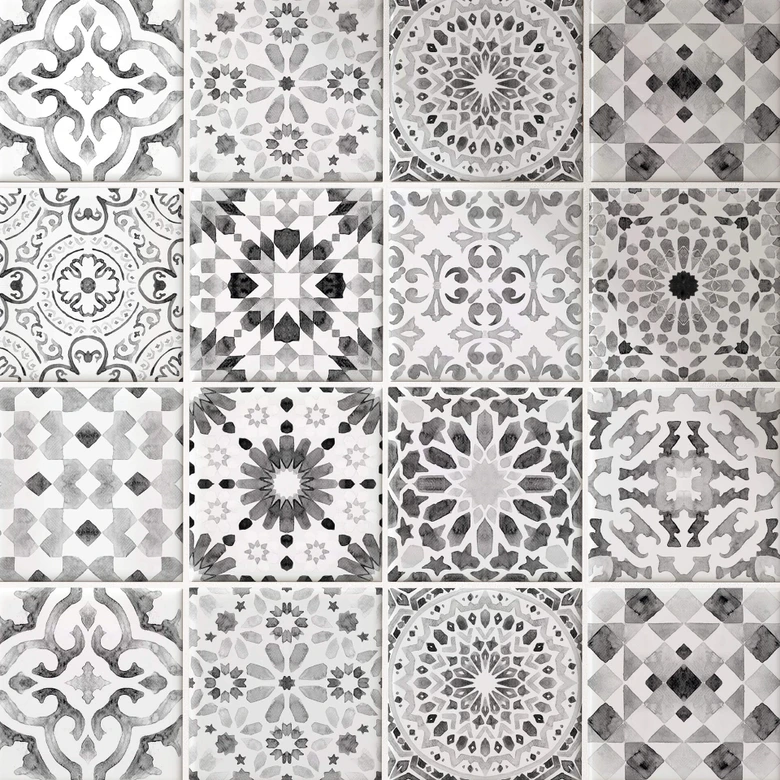 Azulejos Adhesivos con motivos marroquíes en blanco y negro - lote de 12 Mate | 10x10 cm