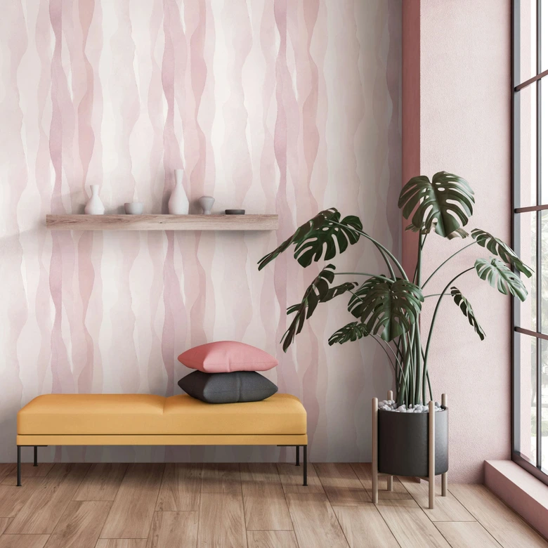 Non-woven wallpaper in pink abstract stripes graphic modern  