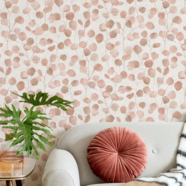 Non-woven wallpaper in beige leaves leaf look floral nature  