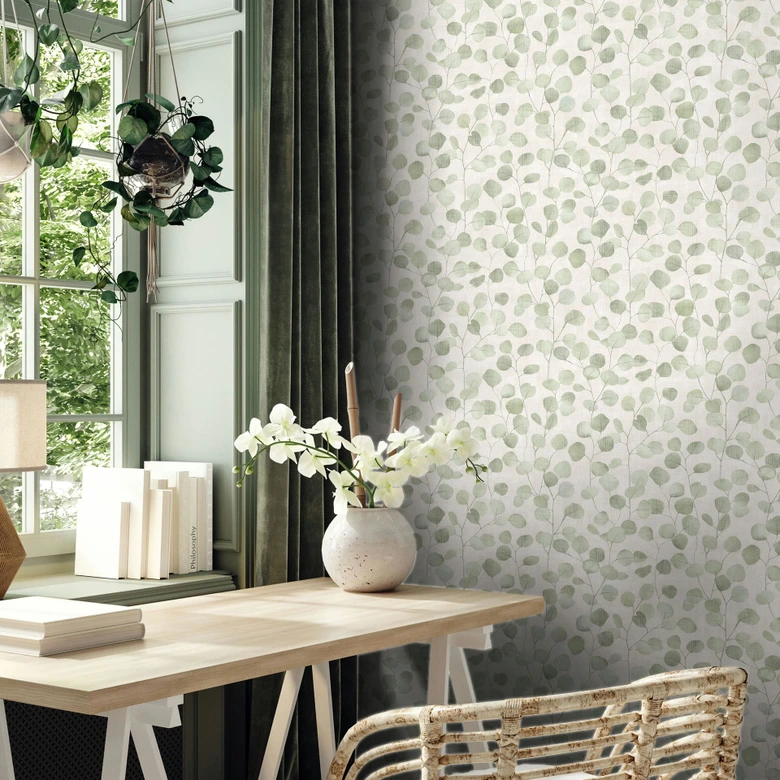 Vliestapete in Grün Blätter Blattoptik Floral Natur  
