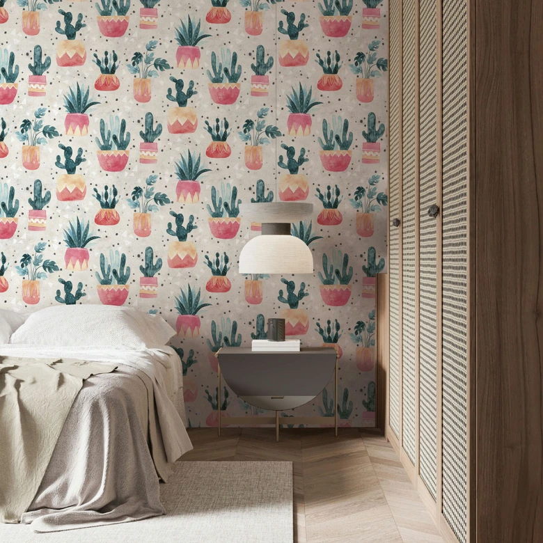 Non-woven tapet i grått grönt rött blommor växter blommig natur modern  