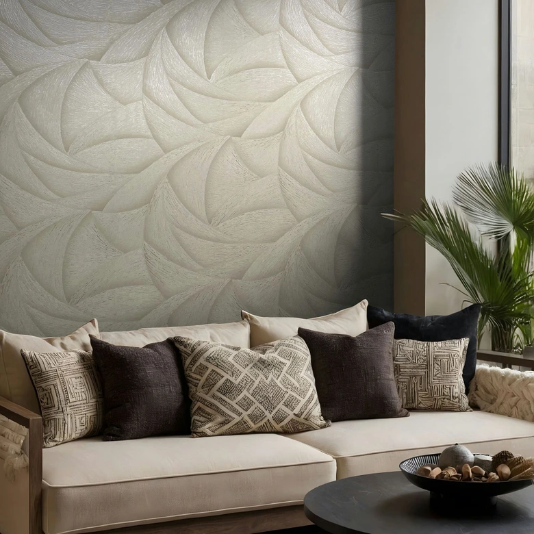 Vliestapete in Beige 3D-Optik Wellen Grafisch Modern 