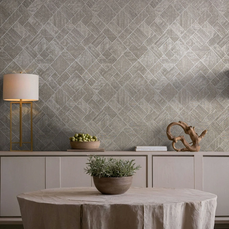 Vliestapete in Grau, Beige Karriert, Rautenmuster Grafisch Geometrisch 