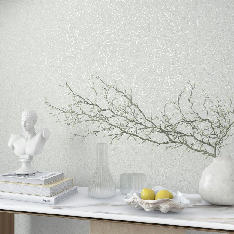 Vliestapete in Weiß Blattmotiv Floral Natur 