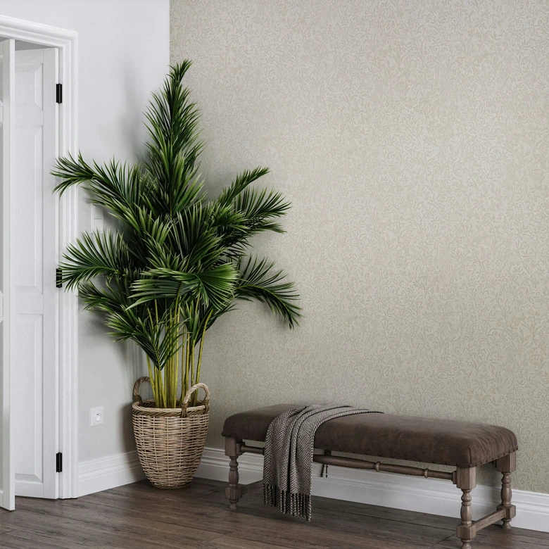 Vliestapete in Beige Blattmotiv Floral Natur 