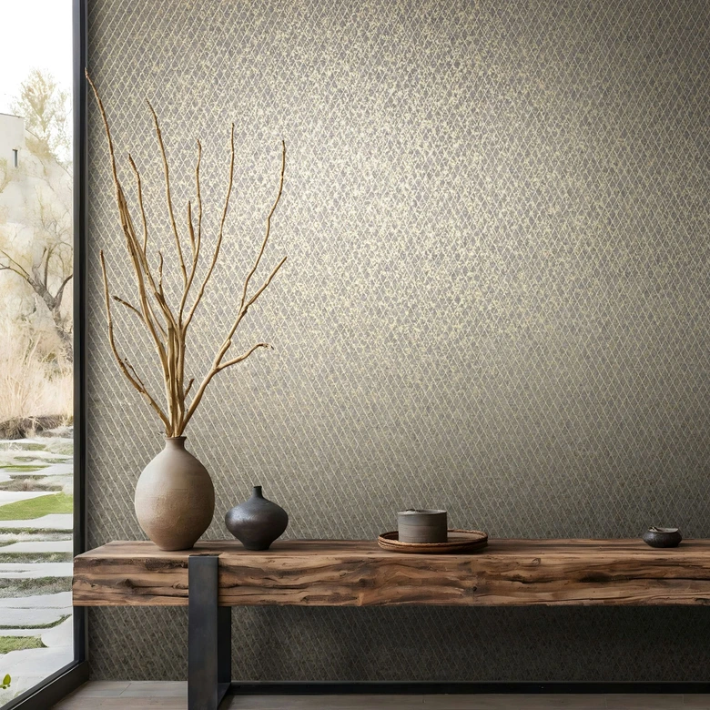 Vliestapete in Schwarz, Gold Rautenoptik Grafisch Geometrisch 