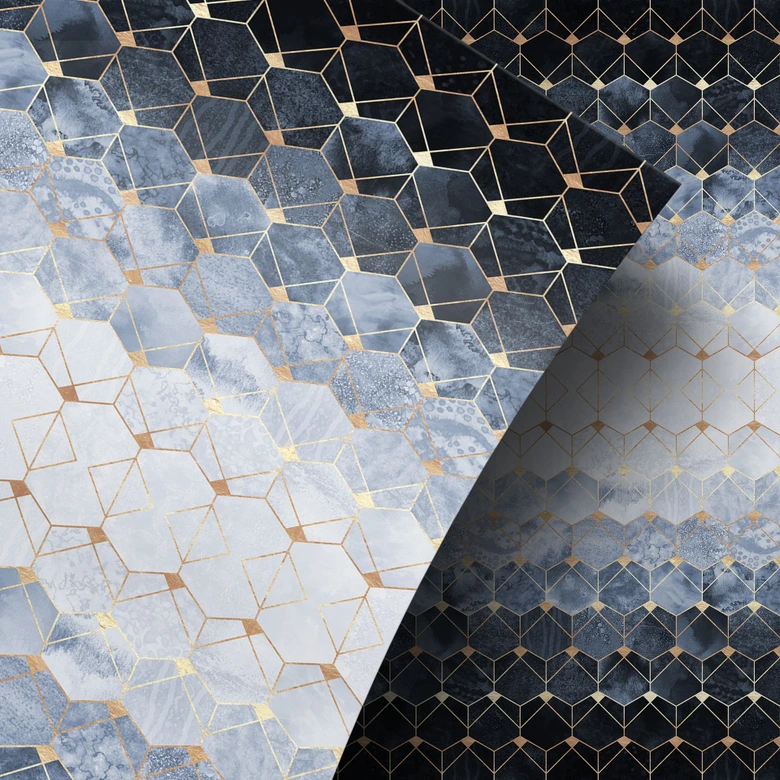 Stickers pour meuble Fredriksson - Hexagone : bleu et or 