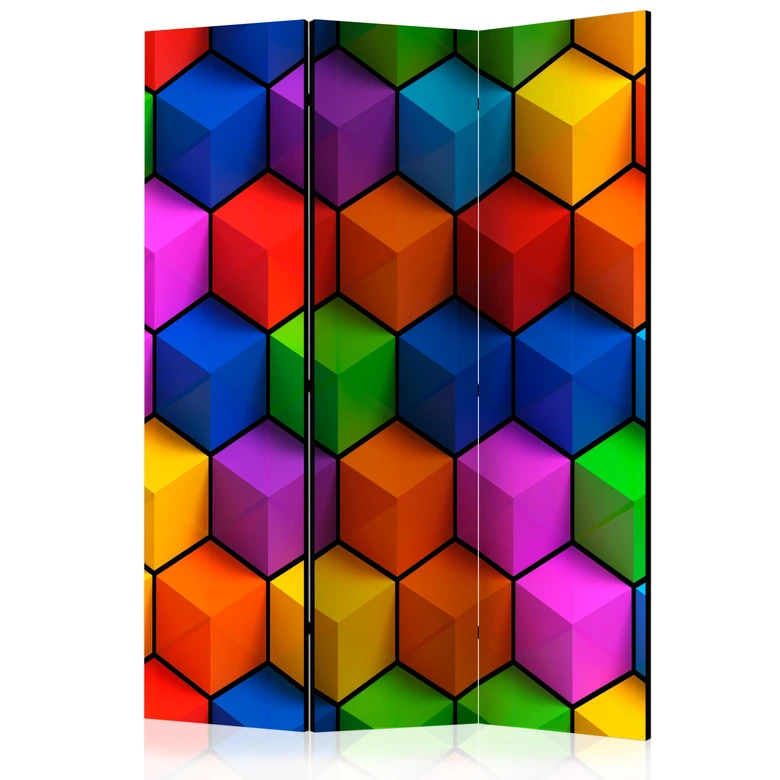 Paravent Séparation de pièce - Boîtes géométriques colorées, 3 pièces 