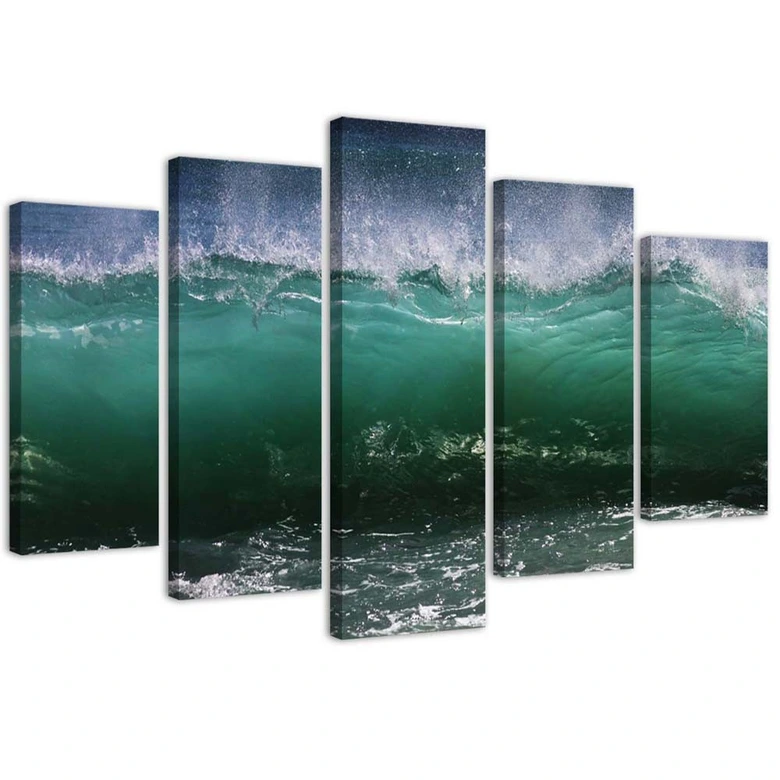 Leinwandbild 5 teilig, Meereswelle Türkis 