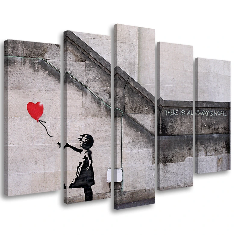 Leinwandbild 5 teilig, Banksy Ballon-Mädchen 