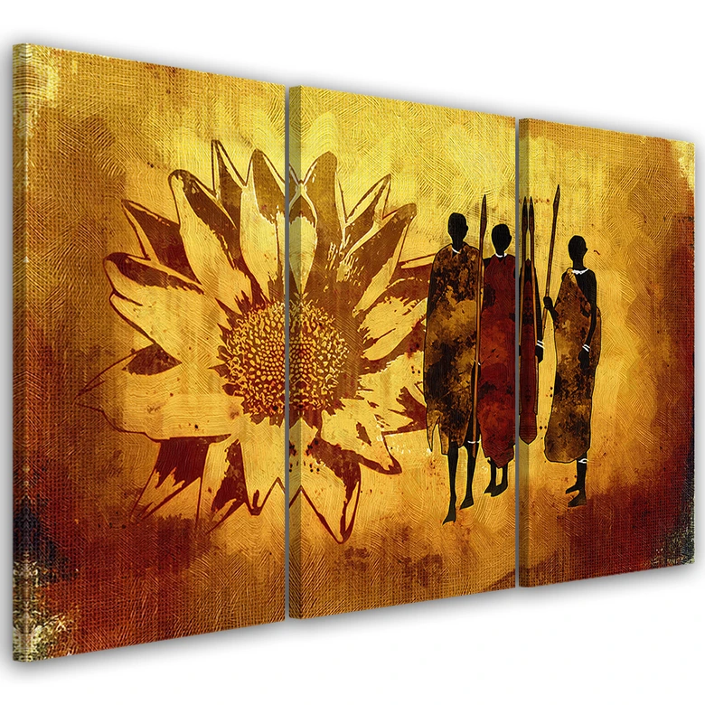 Leinwandbild 3-teilig, Afrika Sonnenblumen Gelb 
