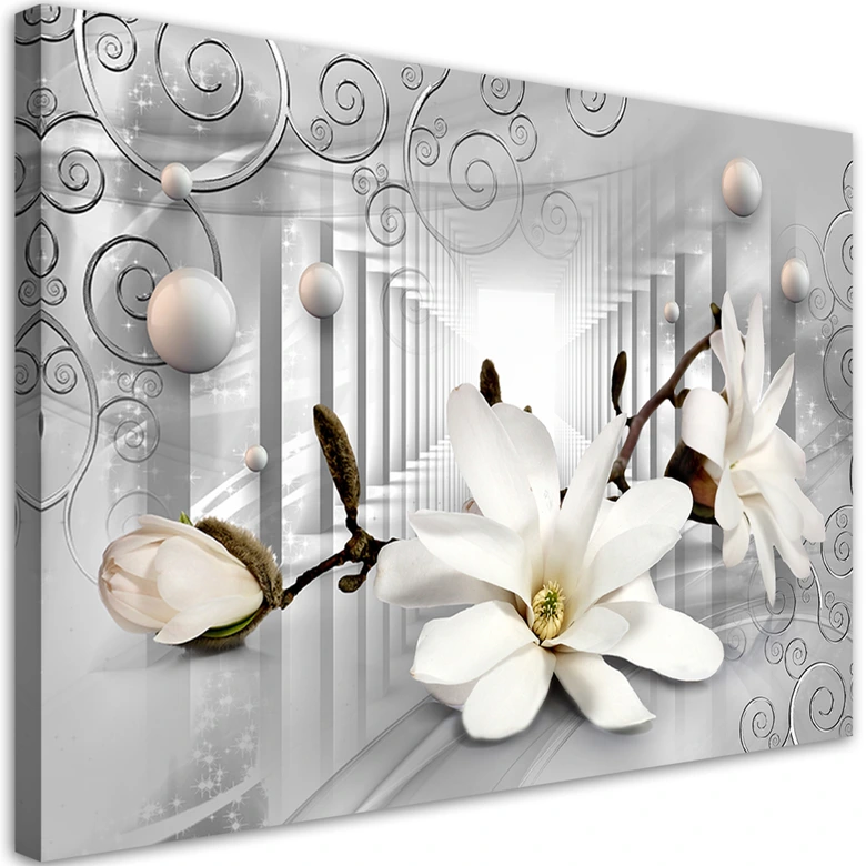 Canvasbillede, Blomster i en tunnel 3D kugler 