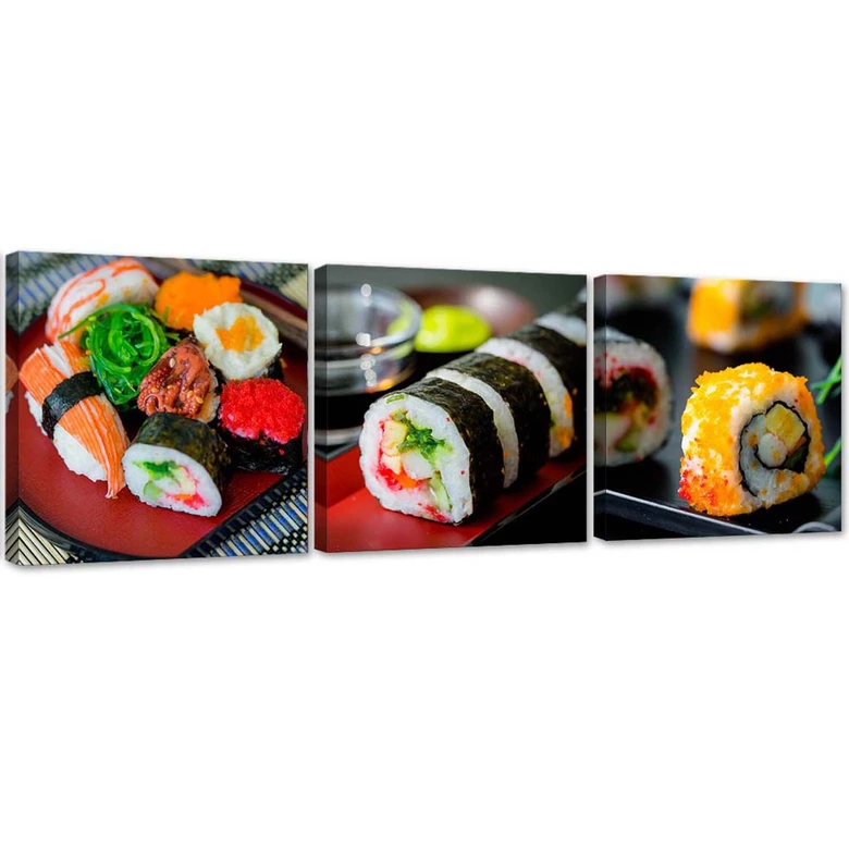 3-delige canvas print, sushi eten 