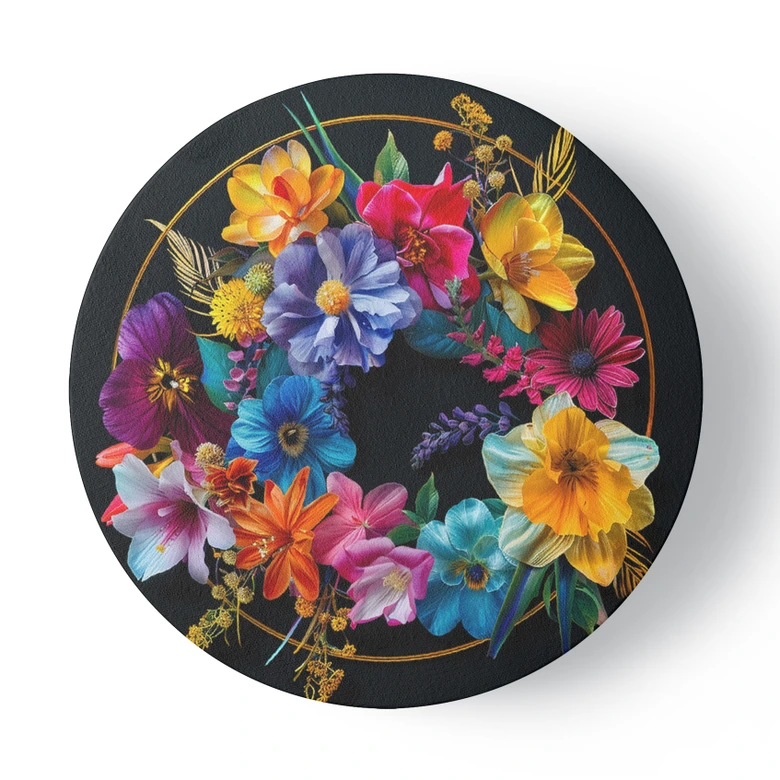 Rundes Leinwandbild Blumenstrauß aus bunten Blumen 