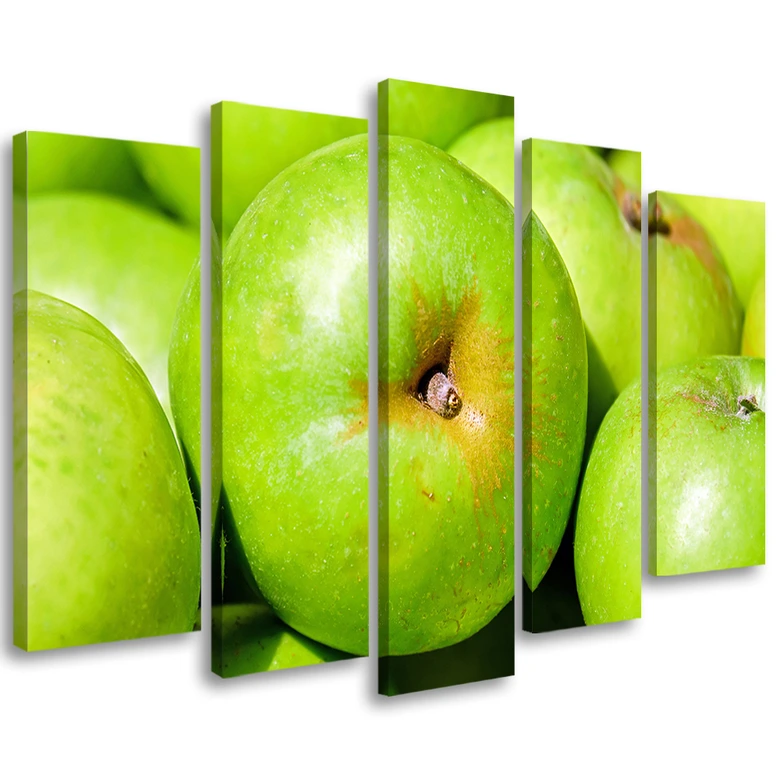 Leinwandbild 5 teilig, Äpfel Grün 