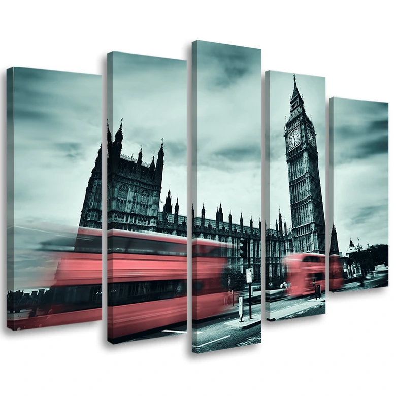5 stykke lærredstryk, London Bus Big Ben 