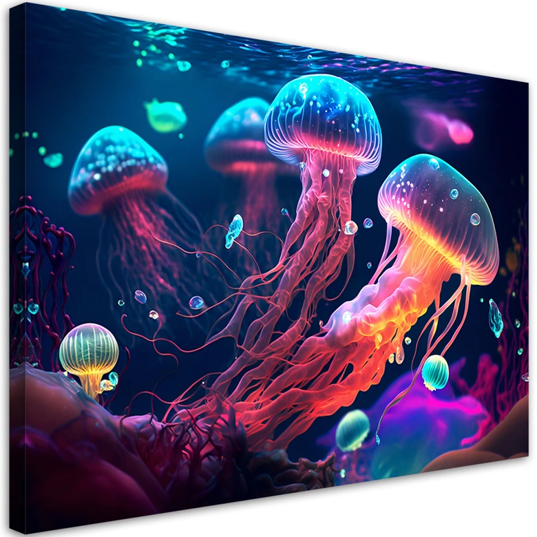 Leinwandbild, Neon-Seequalle 