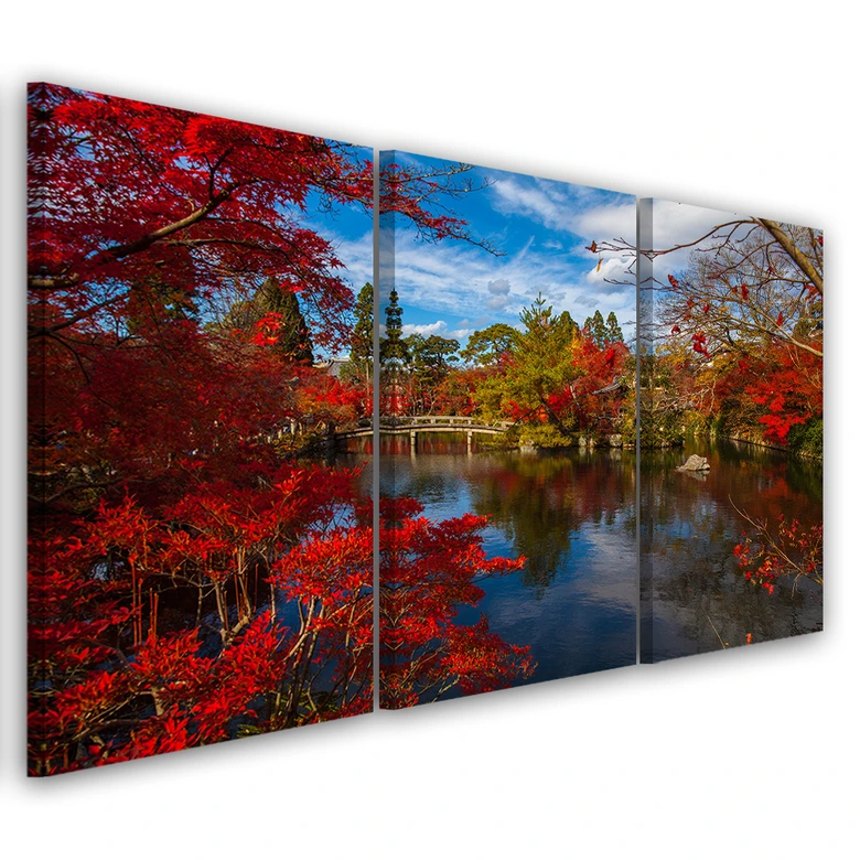 Leinwandbild 3-teilig, Japanische Gartenlandschaft 