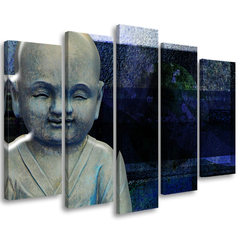 Leinwandbild 5 teilig, Buddha Feng Shui Meditation Blau 