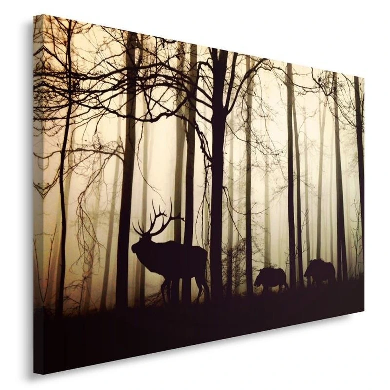 Canvas schilderij, dieren in het bos 