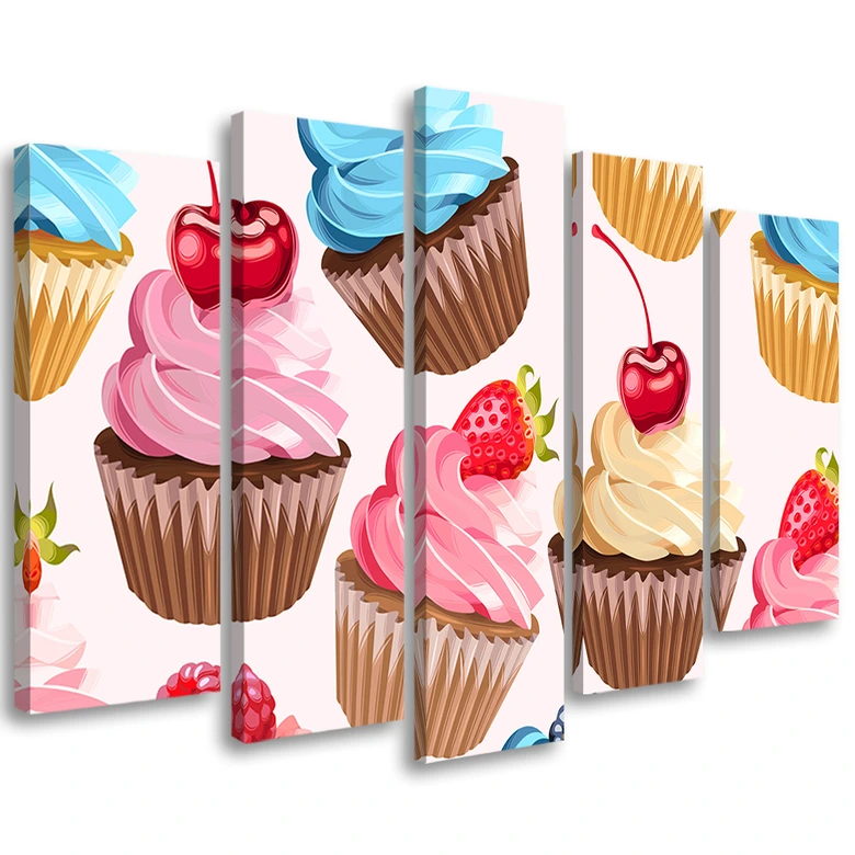 Leinwandbild 5 teilig, Süßigkeiten-Cupcakes 